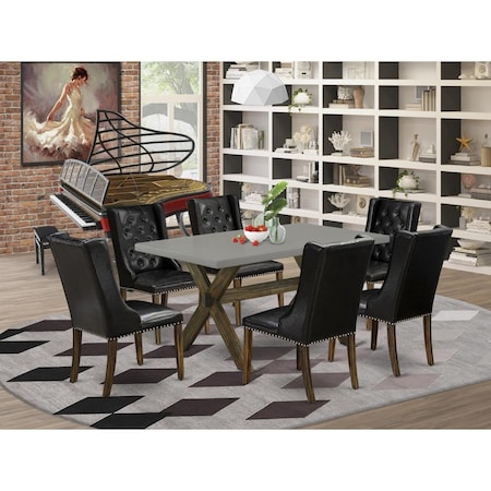 East West Furniture 7 Piece X-Style Dining Set - Distressed Jacobean X796FO749-7